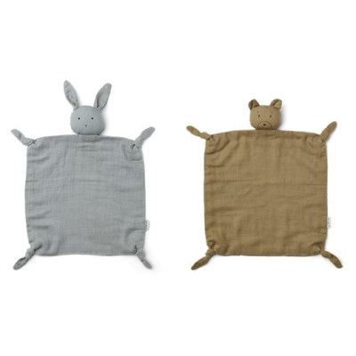 Liewood snuttefilt Agnete 2-pack, Mr Bear khaki/Rabbit blue fog