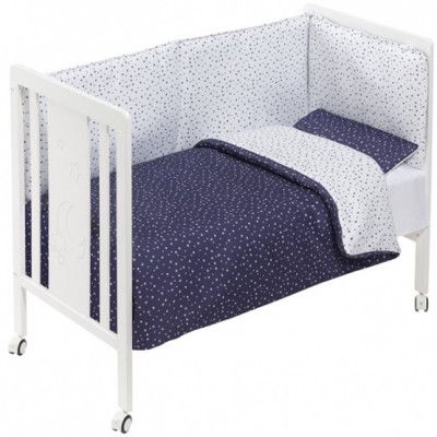 Interbaby - Spjälsäng Med Sängkläder Navy/Vit