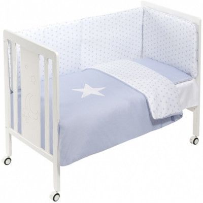 Interbaby - Spjälsäng Med Sängkläder Vit/Blå