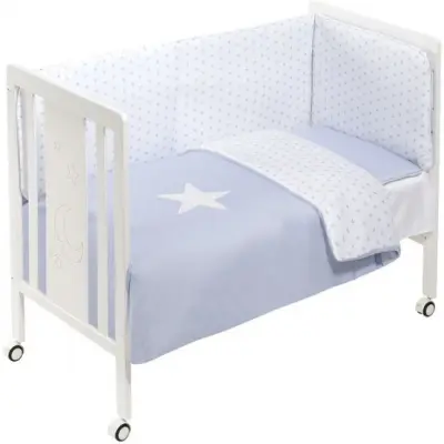 Interbaby - Spjälsäng Med Sängkläder Vit/Blå