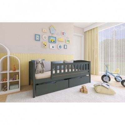 Lano Meble GUCIO - Enkelsäng Med Lådor - 90x200 Cm - Grafit