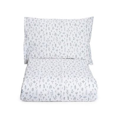 Mini Dreams påslakanset spjälsäng, blomsteräng vit