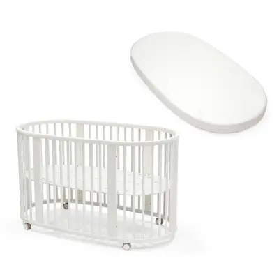 Stokke Sleepi V3 spjälsäng + Sleepi madrass + Sleepi drapålakan
