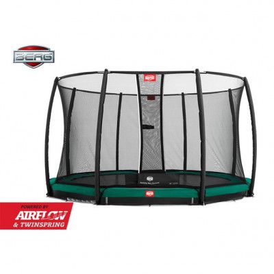 BERG Champion Nedgrävbar Studsmatta Grå 430 + Säkerhetsnät Deluxe