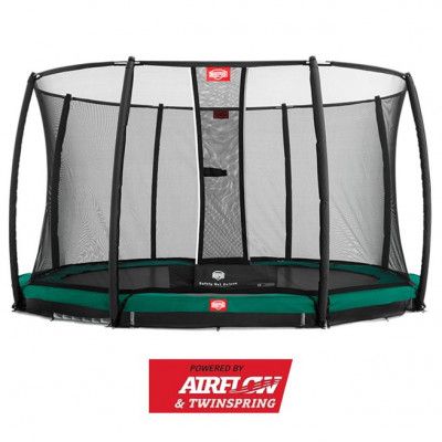 BERG Champion Nedgrävbar Studsmatta Grön 380 + Säkerhetsnät Deluxe