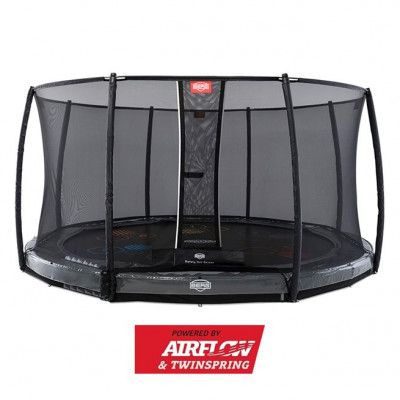 BERG Elite Nedgrävbar Studsmatta 430 Grå Levels + Säkerhetsnät Deluxe