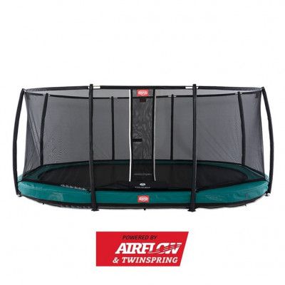 BERG Grand Champion Nedgrävbar Studsmatta 350 Grön + Säkerhetsnät Deluxe