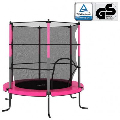 vidaXL Studsmatta med säkerhetsnät rund 140x160 cm rosa