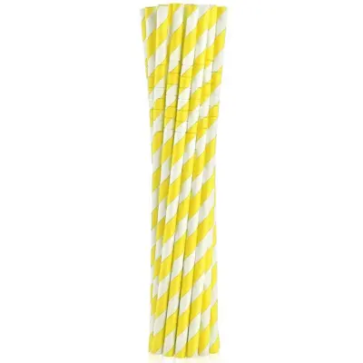 Böjbara Sugrör Gul Randig 12-pack