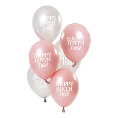 Ballonger Happy Birthday Rosa/Vit - 6-pack