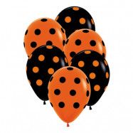 Ballonger Svart/Orange Prickiga - 6-pack