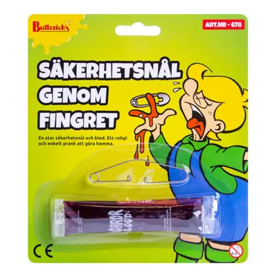 Säkerhetsnål Genom Fingret Skämtartikel