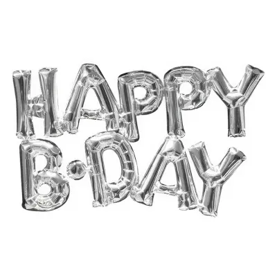 Bokstavsballong Happy B-Day Silver