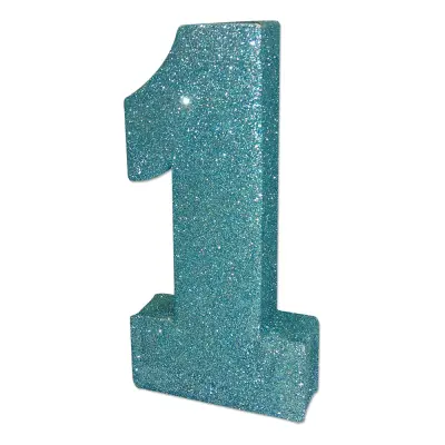 Bordsdekoration Siffra 1 Blå Glitter