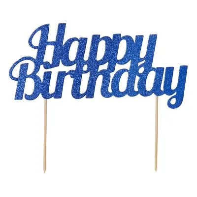 Cake Topper Happy Birthday Blå/Glitter - 1-pack