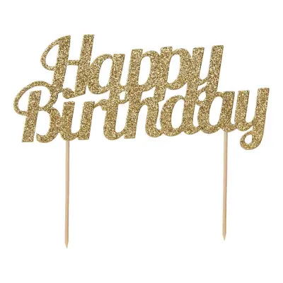 Cake Topper Happy Birthday Guld/Glitter - 1-pack