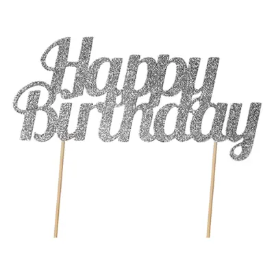 Cake Topper Happy Birthday Silver/Glitter - 1-pack