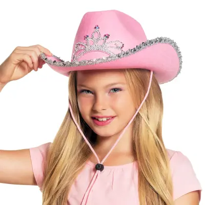 Cowboyhatt Rosa med Tiara för Barn - One size