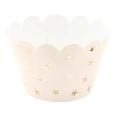 Cupcake Wrappers med Stjärnor Persika/Guld - 6-pack