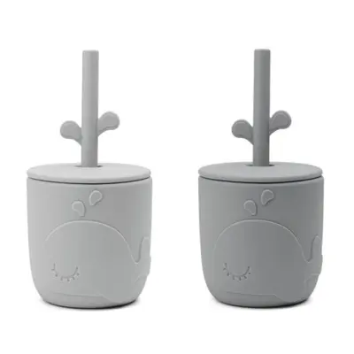 Done by Deer sugrörsmugg Peekabo Wally 2-p, grå