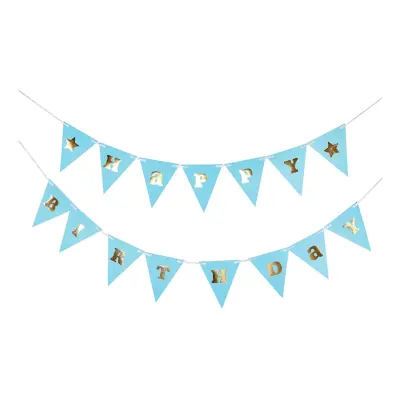 Flaggirlang Happy Birthday Ljusblå