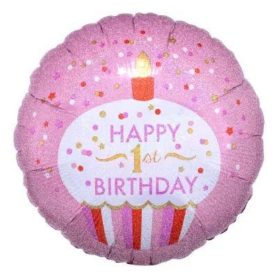 Folieballong Happy 1st Birthday Muffins Rosa