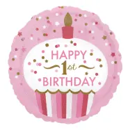 Folieballong Happy 1st Birthday Rosa