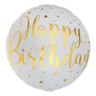 Folieballong Happy Birthday Vit/Guld