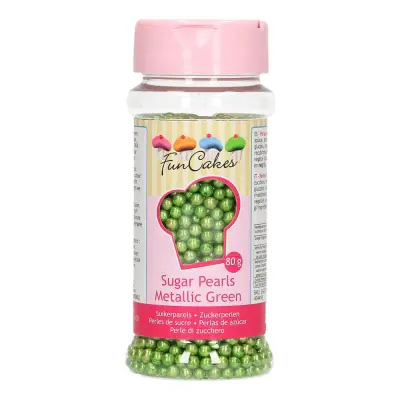 FunCakes Strössel Sugarpearls Metallic Green/Grön - 80 g