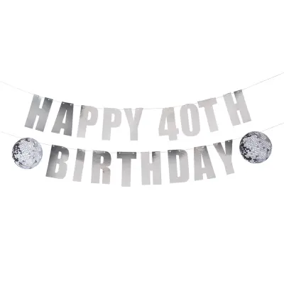 Girlang Happy Birthday Silver Disco Personlig