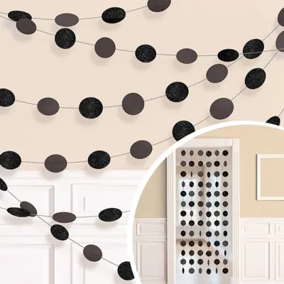 Girlanger Cirklar Svart Glitter - 6-pack