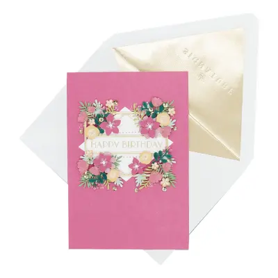 Gratulationskort Happy Birthday Blommor 3D