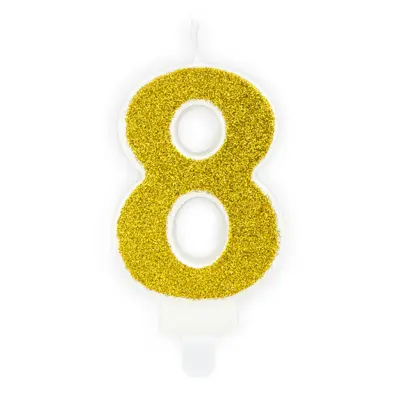 Guld Tårtljus Siffra Glitter - Siffra 8