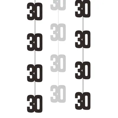 Hängande Dekorationer 30 Svart/Silver - 6-pack