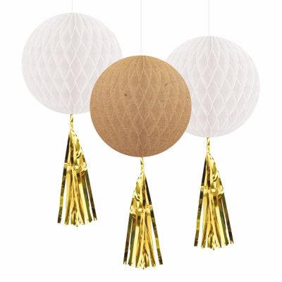 Honeycomb Pappersbollar med Fransar - 3-pack