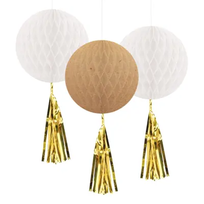 Honeycomb Pappersbollar med Fransar - 3-pack