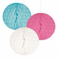 Honeycomb Pappersbollar Rosa/Vit/Turkos - 3-pack