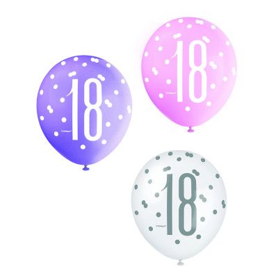 Ballonger 18 Rosa/Lila/Vit - 6-pack