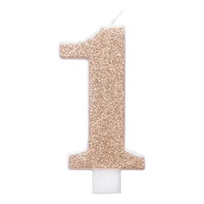 Tårtljus Roséguld/Glitter - Siffra 1