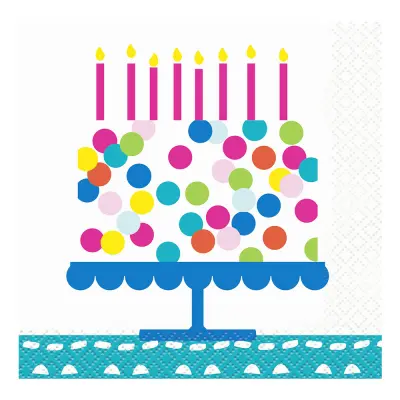 Kaffeservetter Födelsedagstårta Prickiga - 16-pack