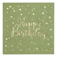 Kaffeservetter Happy Birthday Grön/Guld - 20-pack