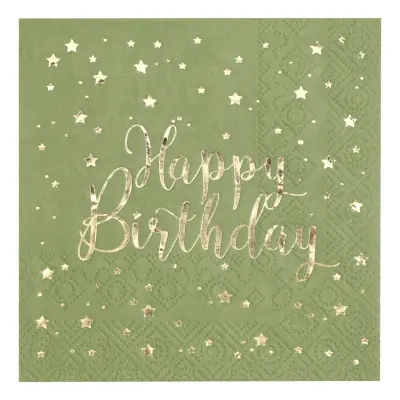 Kaffeservetter Happy Birthday Grön/Guld - 20-pack