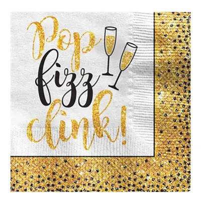 Kaffeservetter New Year Guld Glitter - 36-pack