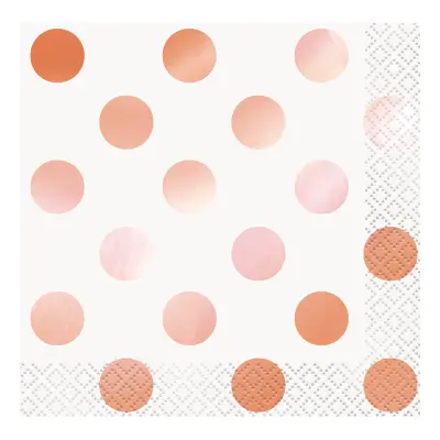 Kaffeservetter Roséguld Metallic Polka Dot - 16-pack