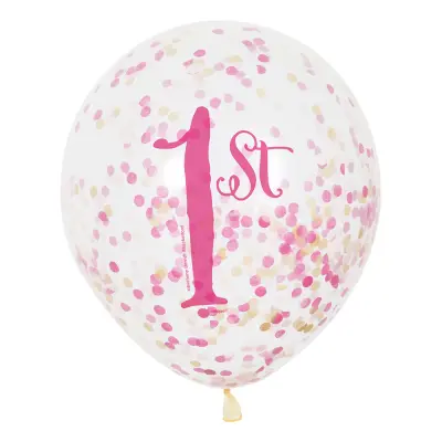 Konfettiballonger Happy 1st Rosa - 6-pack