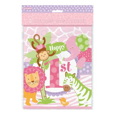 Kalaspåsar 1-årskalas Rosa - 8-pack