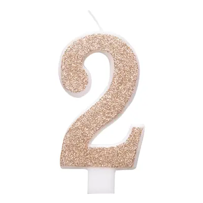 Tårtljus Roséguld/Glitter - Siffra 2