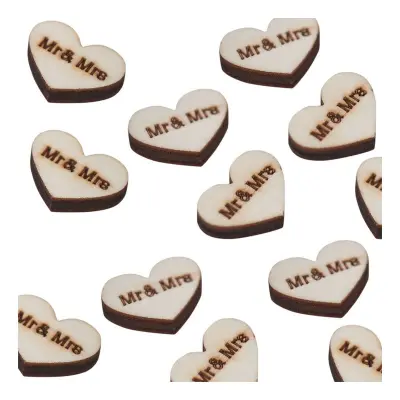Konfetti i Trä Mr & Mrs Hjärtan - 25-pack