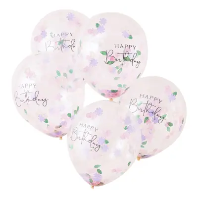 Konfettiballonger Happy Birthday Flerfärgade - 5-pack