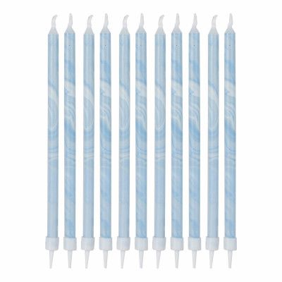 Långa Tårtljus Marmormönster Blå - 12-pack